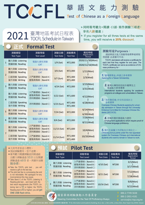 2021 第一次(01/09)TOCFL華語文能力測驗報名須知圖片